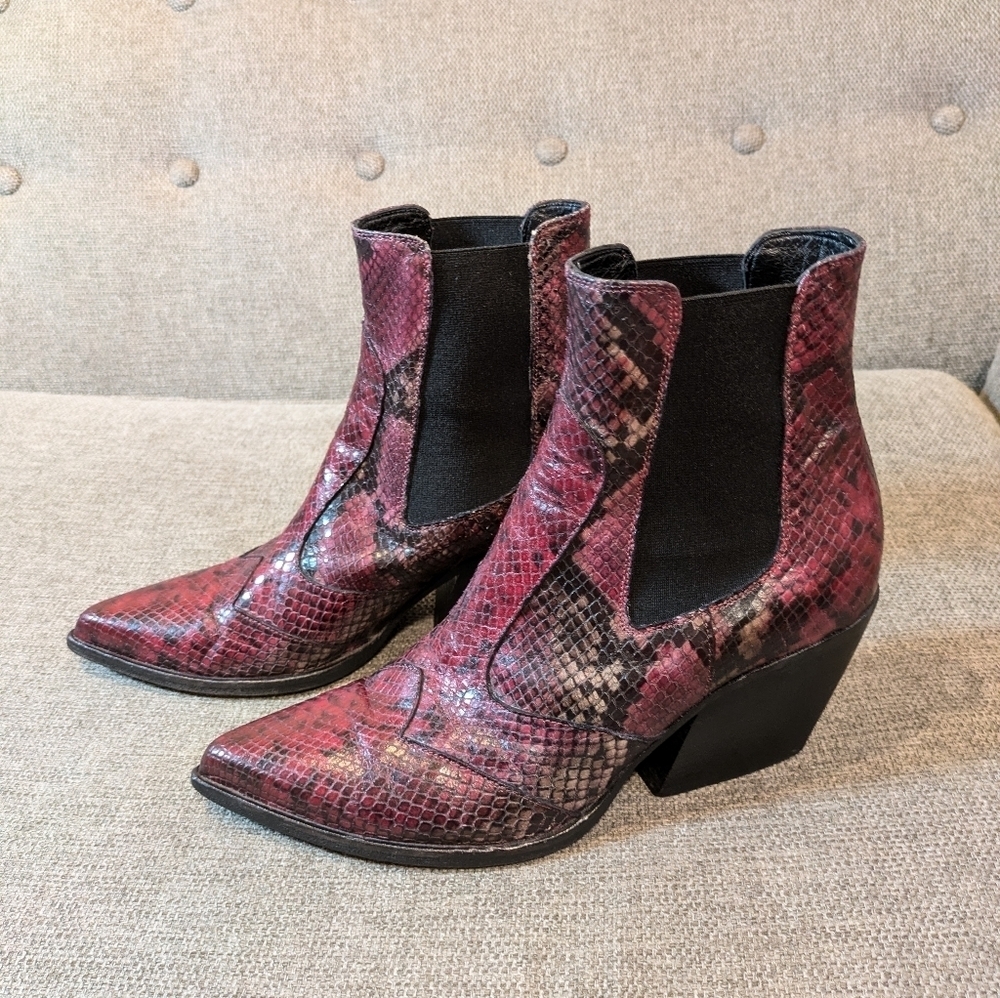 Red Snakeskin Western Cowboy Ankle Boots Leather EU 38 US 7.5 Elena Iachi